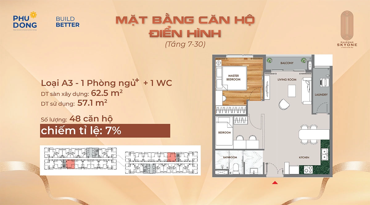 Loại A3-1PN+ 1WC PHÚ ĐÔNG SKY ONE